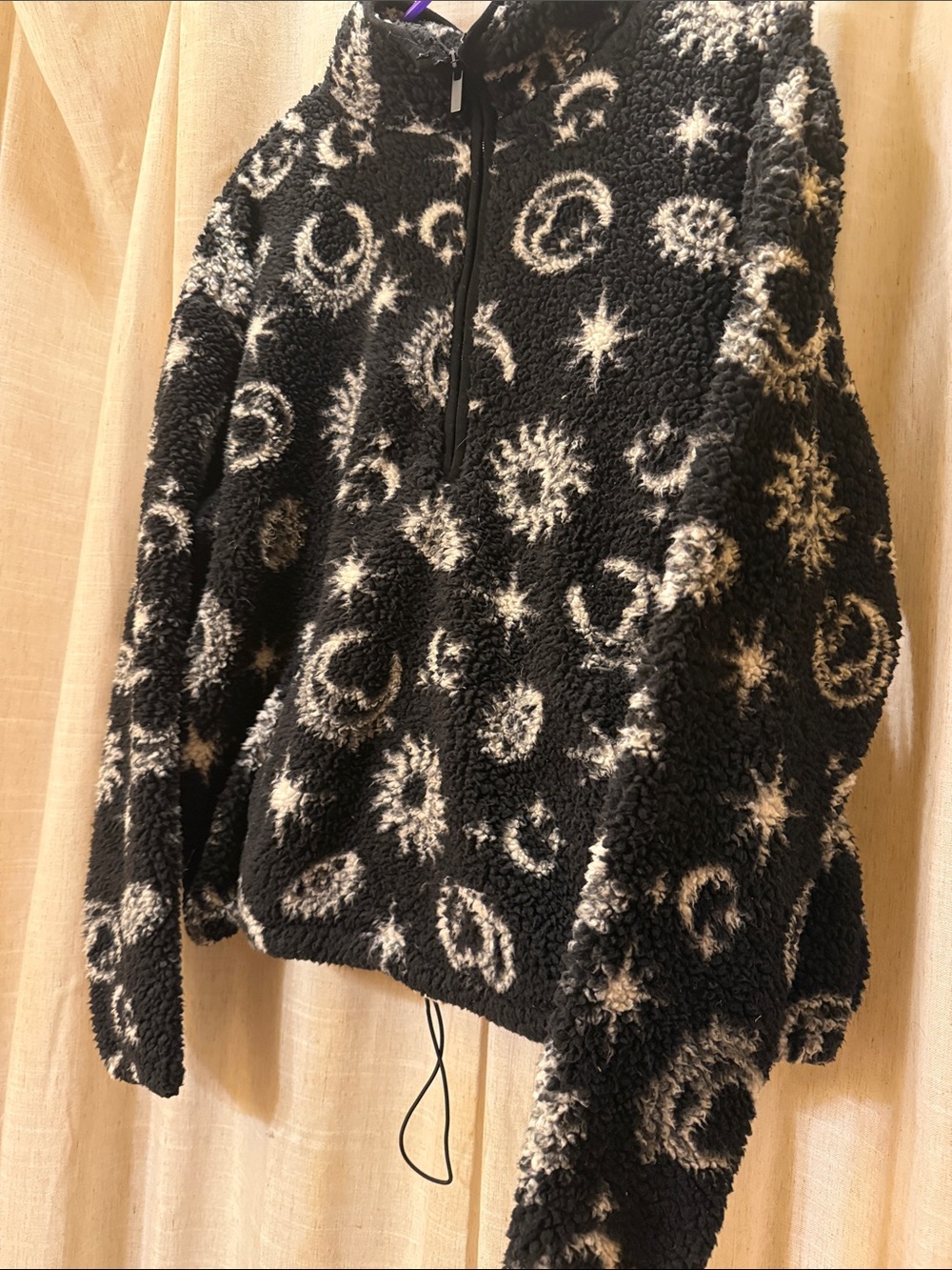 Black and Cream Sherpa Half-Zip Pullover Sweater